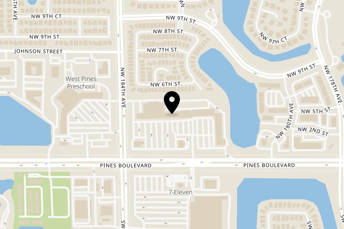 Map showing the location of MACHU PICCHU CEVICHE & BAR on 18283 Pines Blvd in Pembroke Pines